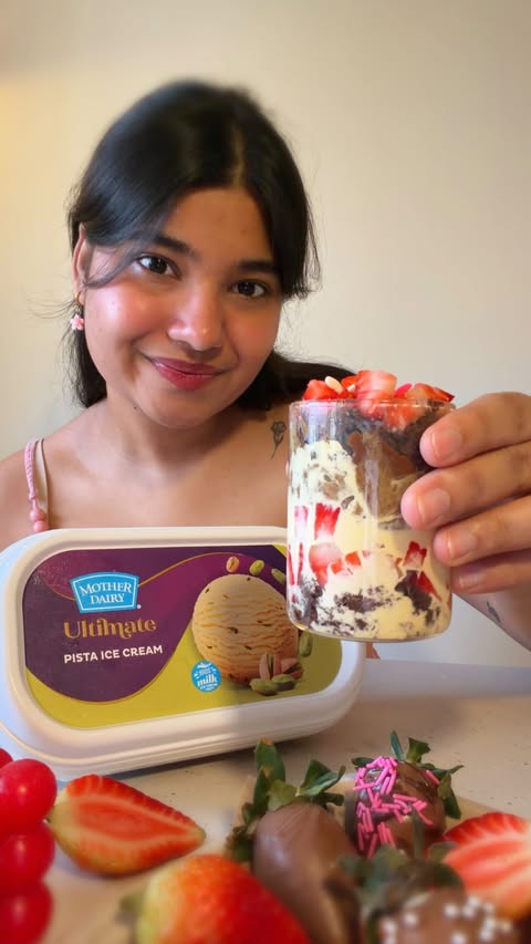 Instagram post by @shivangipithisaria for Mother Dairy. Caption reads: [...] 🍧 creamiest pista ice cream from....