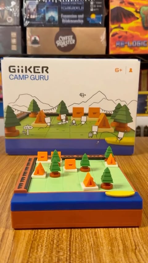 Instagram post by @tiktokboardgames for GiiKER. Caption reads: Whose ready to go camping? 🌲⛺️ Giiker Camp Guru....