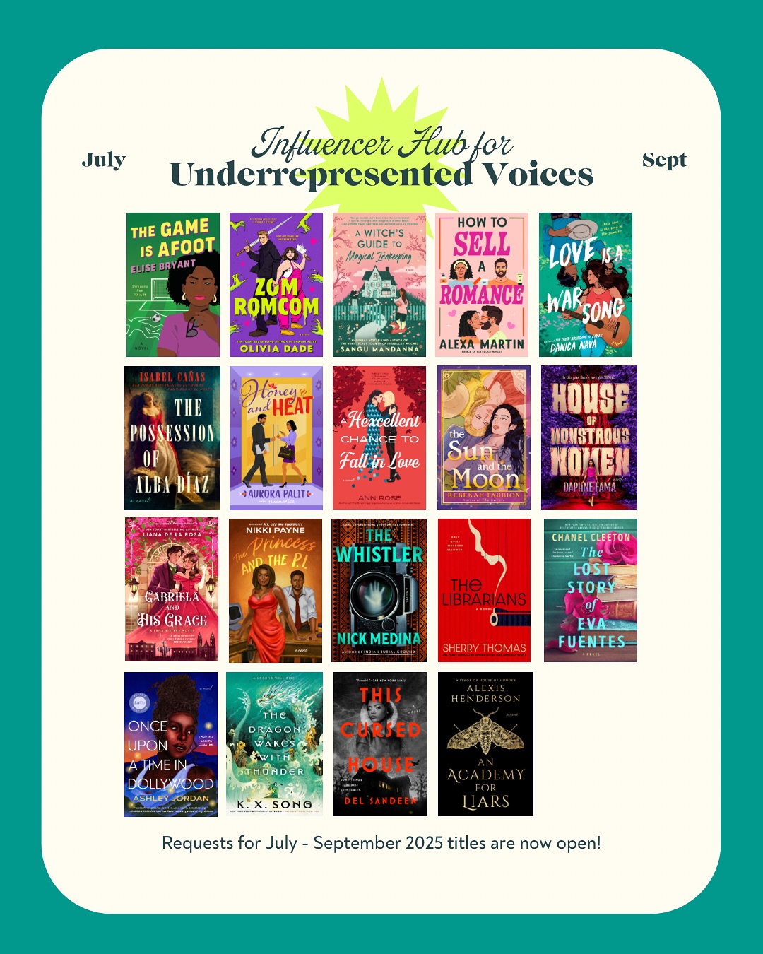 Instagram post by @berkleyromance for Berkley Publishing Group. Caption reads: Requests for July 2025 - September 2025 titles are....