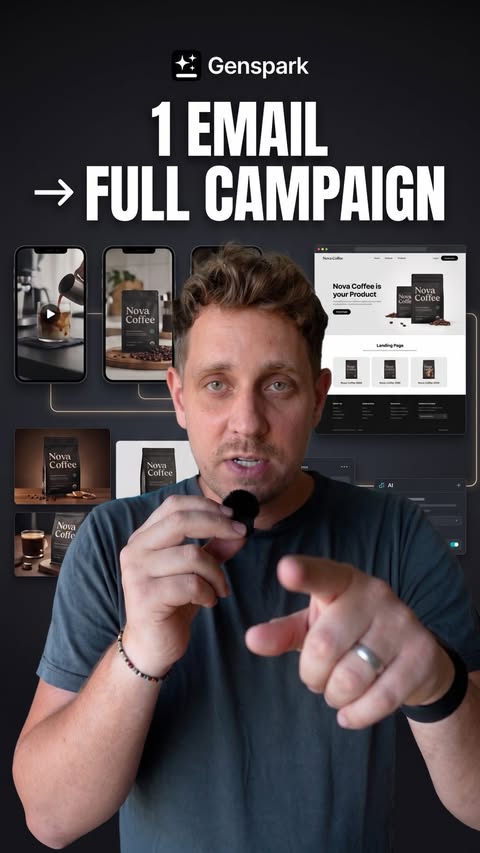 Instagram post by @simonjost_ for Genspark. Caption reads: ad/ I gave one client request to Genspark and....