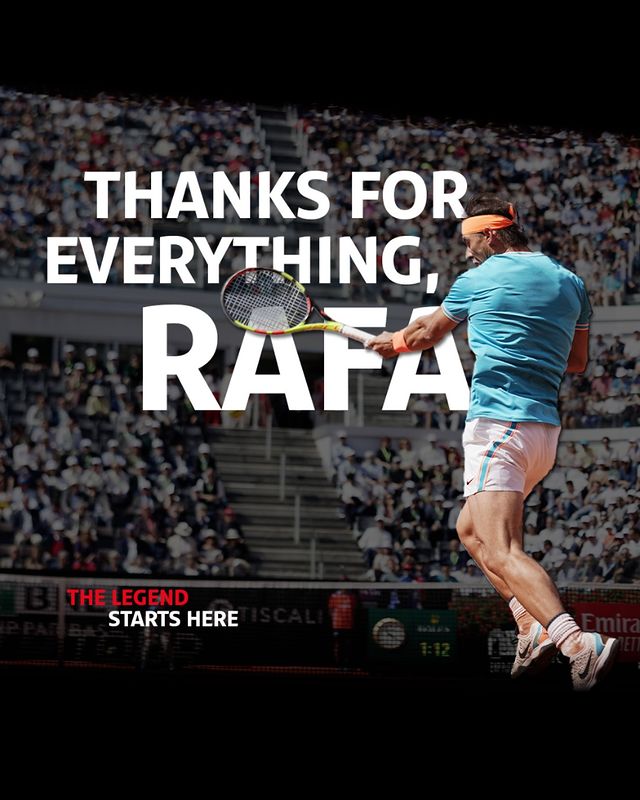 Instagram post by @rafaelnadal for Santander. Caption reads: Thank you, Rafa! You’ve gifted us with countless....
