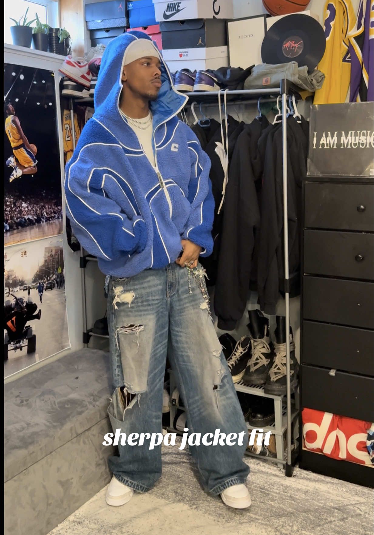 TikTok post by @mubaxrak for Cold Culture. Caption reads: sherpa jackets my new go to🥶 @Cold Culture....