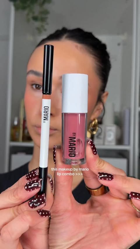 Instagram post by @hanstluce for MAKEUP BY MARIO. Caption reads: the gloss >>> 🫶🏼🫦🤍 @makeupbymario lip combo....