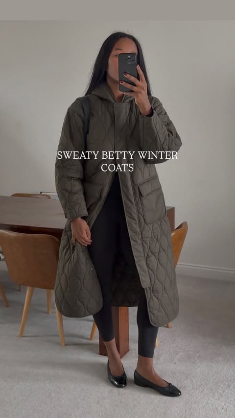 Instagram post by @nlmarilyn for Sweaty Betty. Caption reads: Sweaty Betty coats, made for the winter chill....