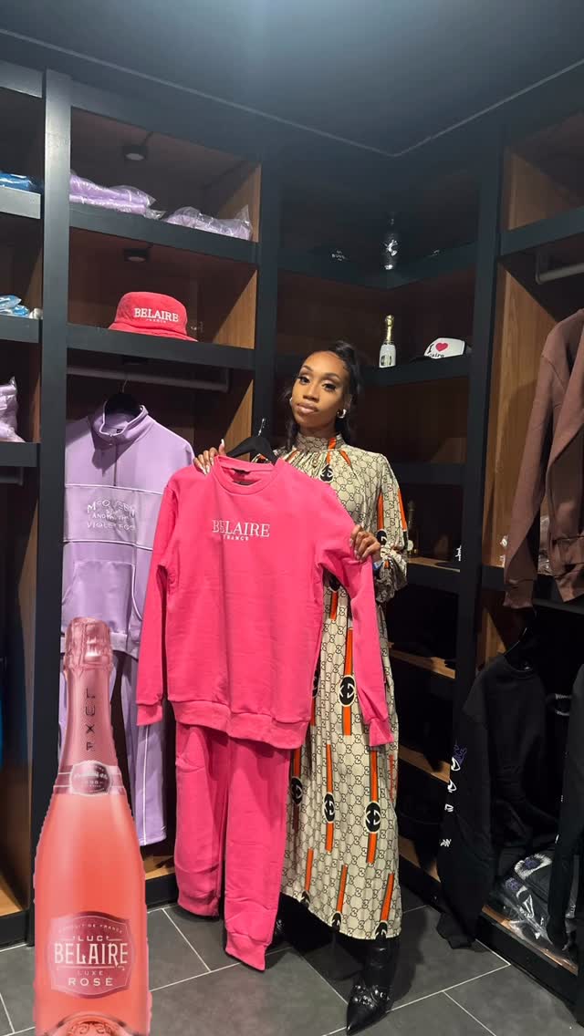 Instagram post by @pulchrcouture for Luc Belaire. Caption reads: When Queen steps out, she turns the stage into a....