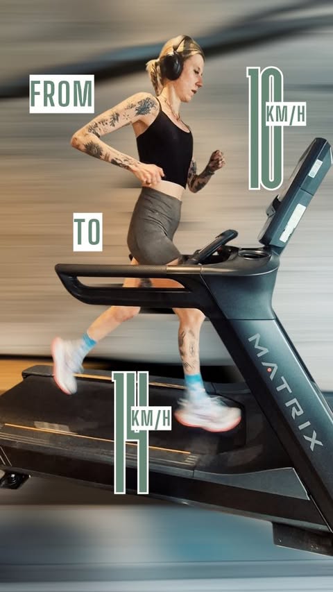 Instagram post by @running_elli.sabeth for ASICS. Caption reads: FROM 10 KM/H TO 14 KM/H 🔥 #runninggirl #running....