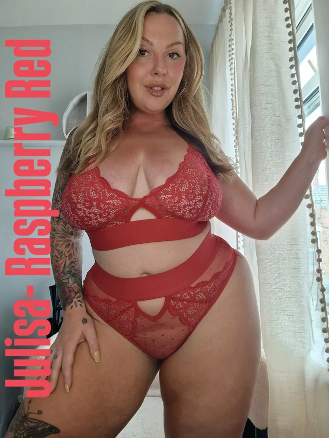 Instagram post by @jordanneashleighx for Tutti Rouge. Caption reads: ❤️ RASPBERRY RED 😋 

Wearing @tuttirougelingerie....