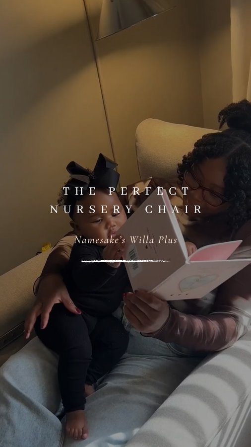 Instagram post by @rashida.banks for Namesake Home. Caption reads: Let’s be honest…The nursery chair is more for the....