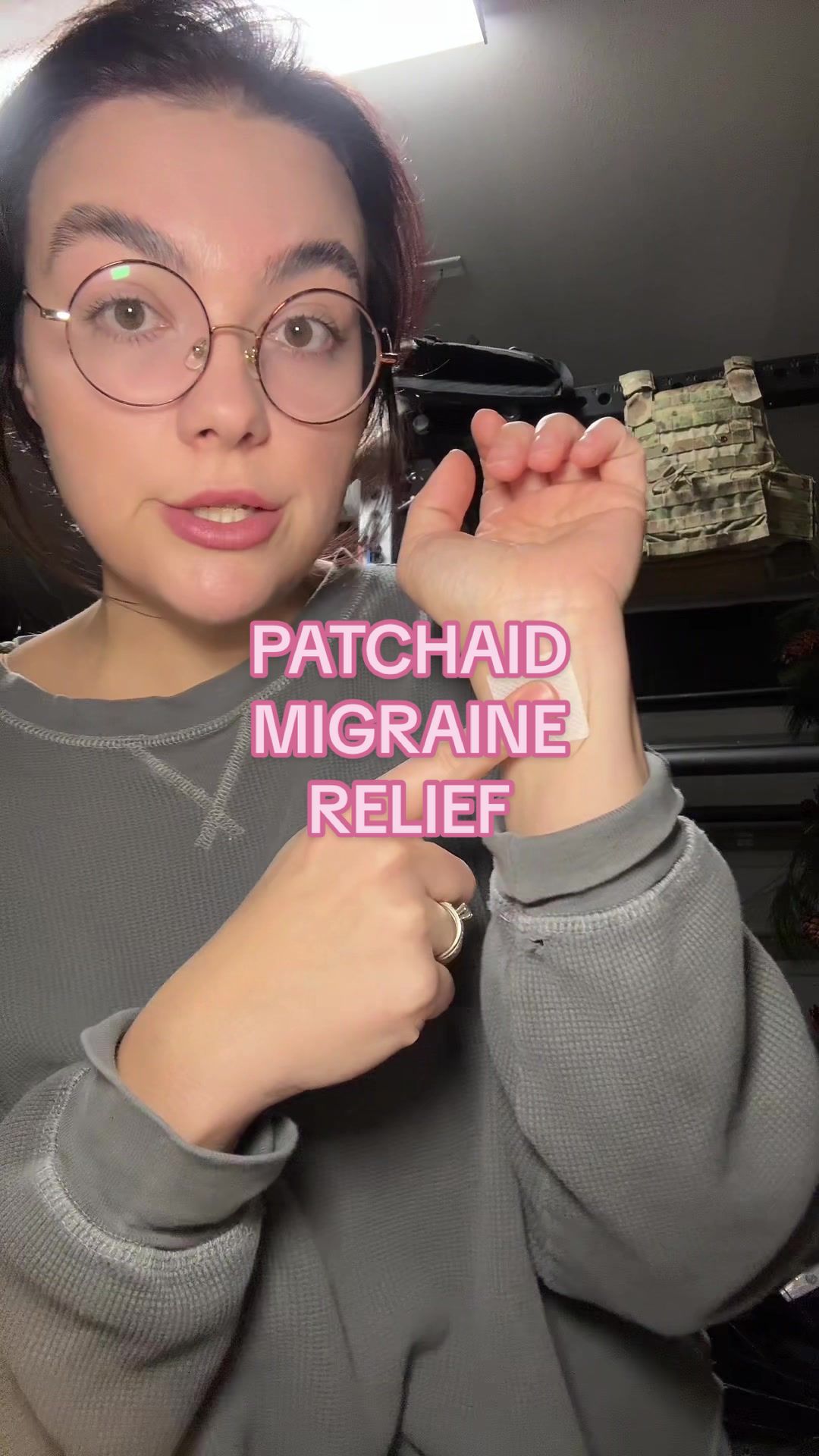 TikTok post by @thechloemont for PatchAid. Caption reads: [...] who needs on-the-go migraine support.....