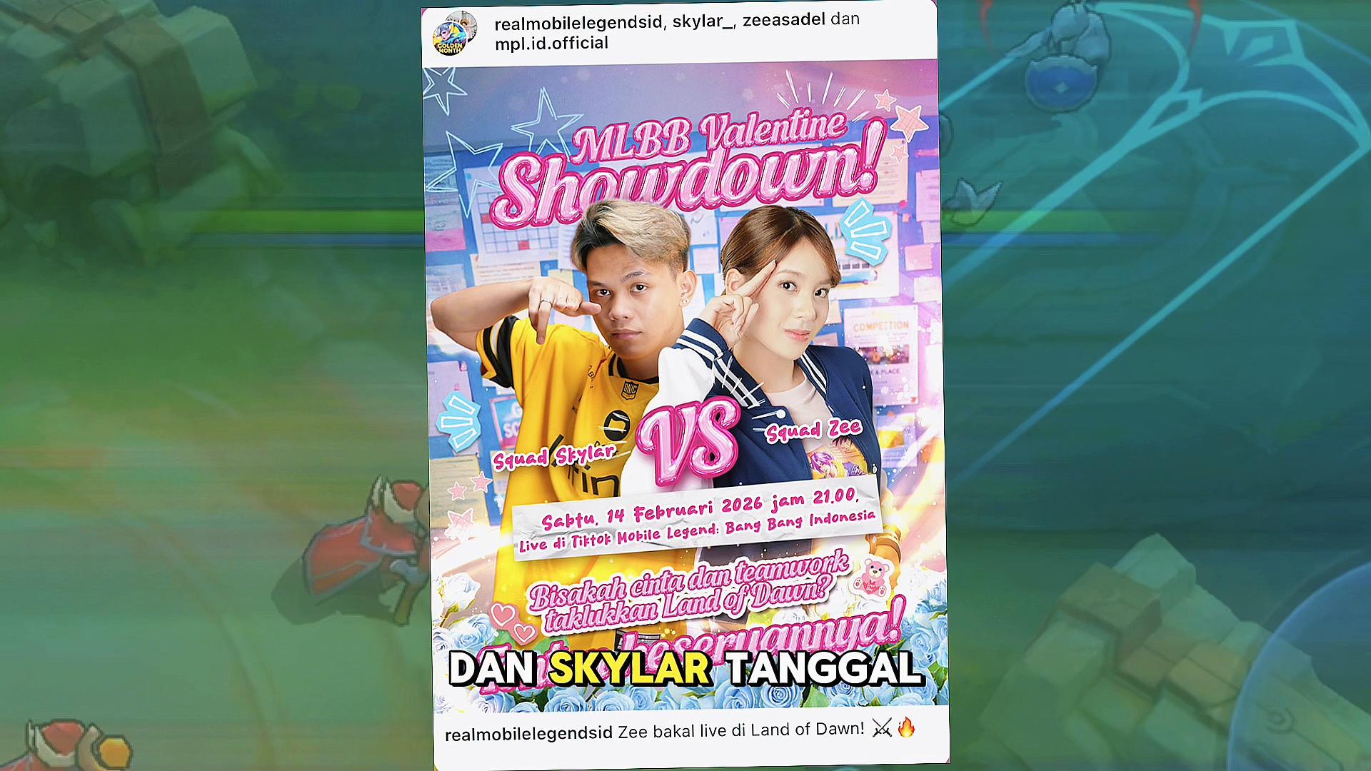 TikTok post by @loly.mlbb1 for Mobile Legends. Caption reads: [...] bed skin valentine odet dan lance @Mobile....