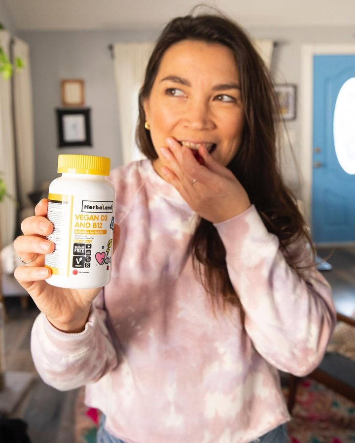 Instagram post by @laurentoyota for Herbaland. Caption reads: these @herbalandgummies are so yummy they make....