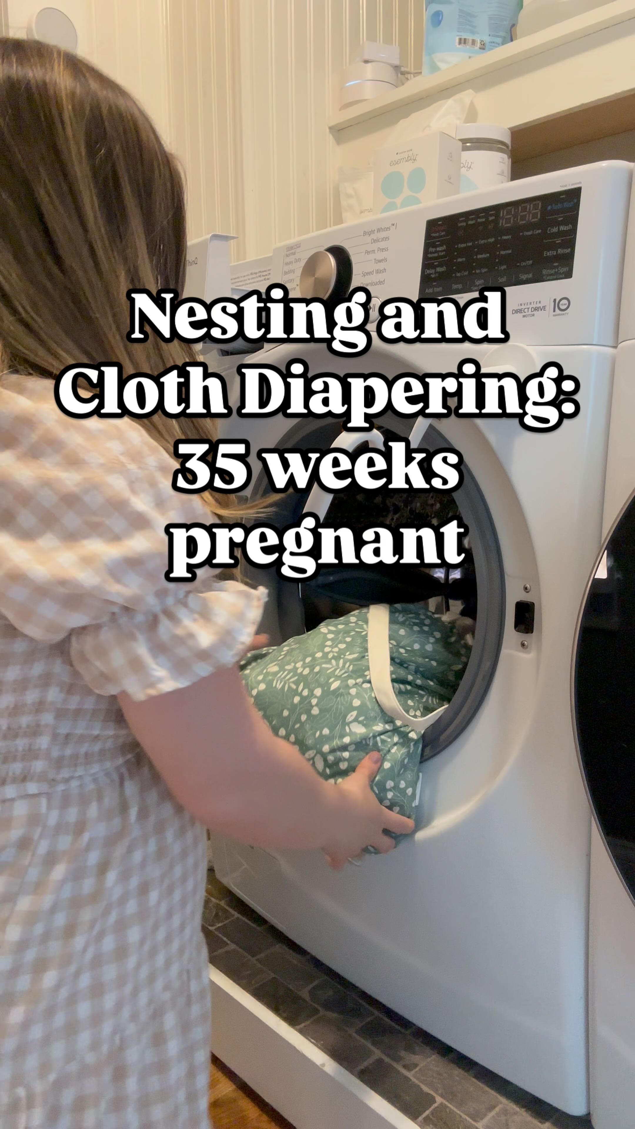 Instagram post by @hikingwithharps for Esembly Baby. Caption reads: This is a very high level version of cloth....