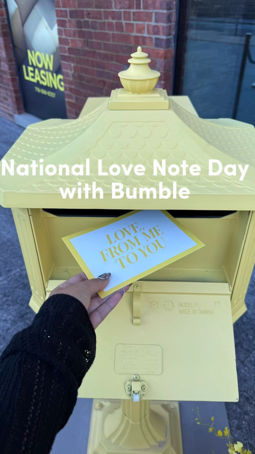 Instagram post by @thekatieromero for Bumble. Caption reads: Raise your hand if you’d rather get a love note....