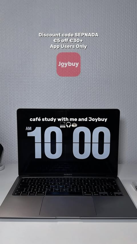Instagram post by @nadaxafm for JoyBuy. Caption reads: Café study with me and Joybuy ☕️ Found this....