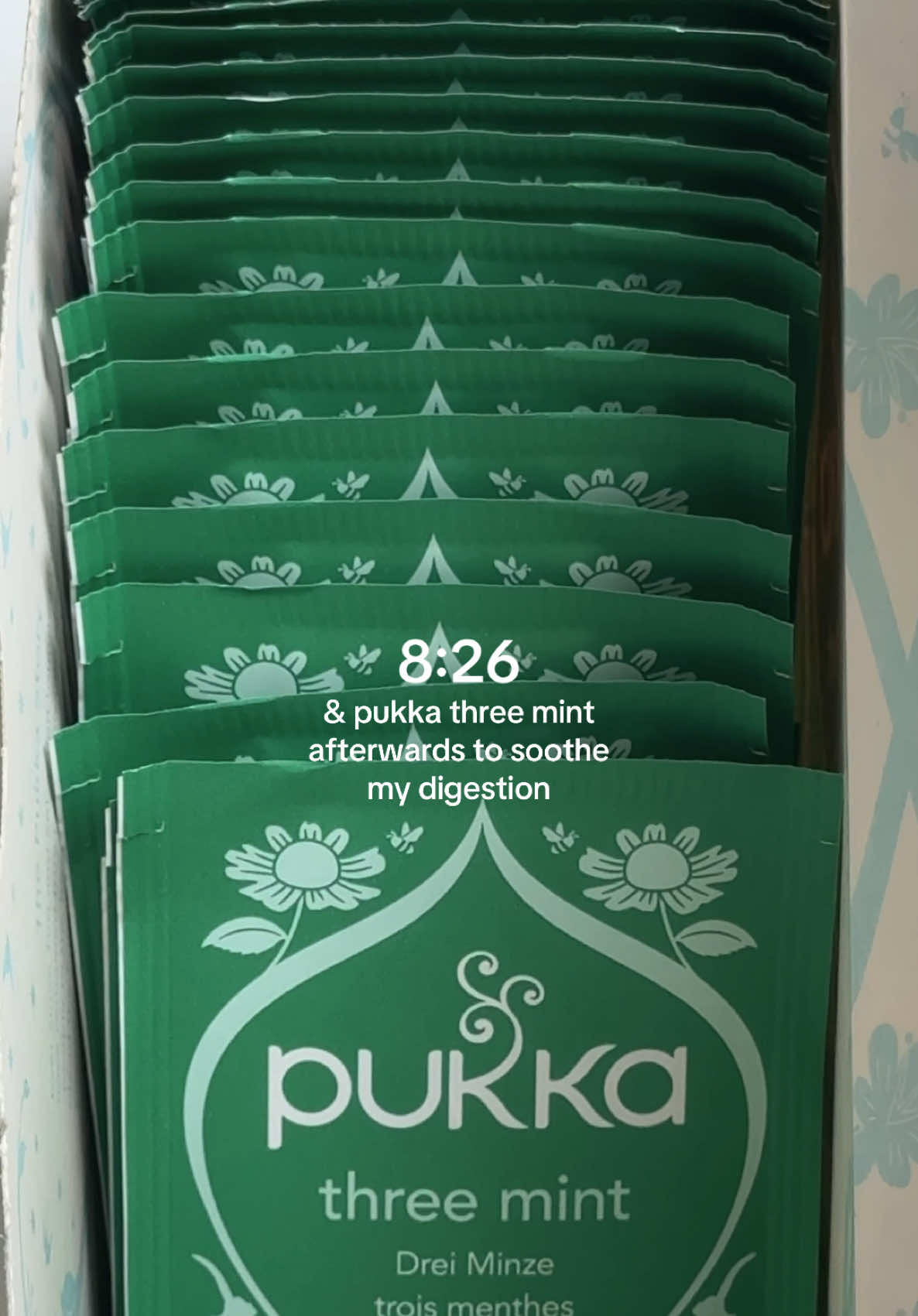 TikTok post by @such.a.sasha for Pukka Herbs. Caption reads: AD Start the day with me & @Pukka Herbs Three Mint....