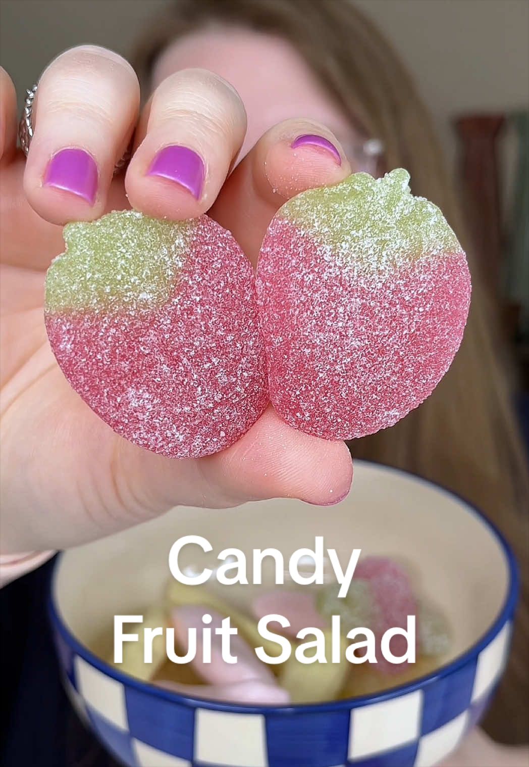 TikTok post by @emilymakesit101 for BonBon NYC. Caption reads: Making✨Swedish Candy Fruit Salad✨🍒🍌🍏from@BonBon....