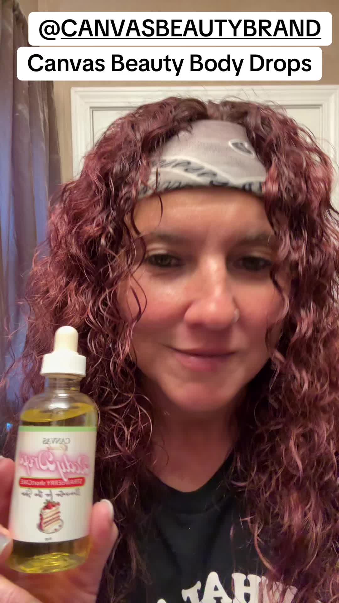 TikTok post by @grandmagrace75 for Canvas Beauty Brand. Caption reads: #canvasbeautybrand #bodyoil #strawberryshortcake....