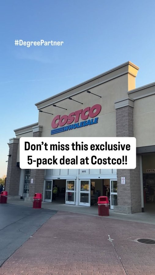 Instagram post by @discovering_costco for Degree. Caption reads: 🔥 Deal alert at @costco! 🔥 #DegreePartner The....