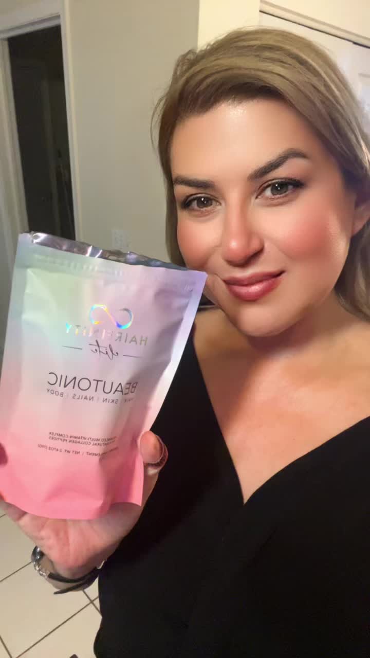 TikTok post by @sassy.1.ali for Hairfinity. Caption reads: @Hairfinity #hairgrowth #multivitamins #collagen....