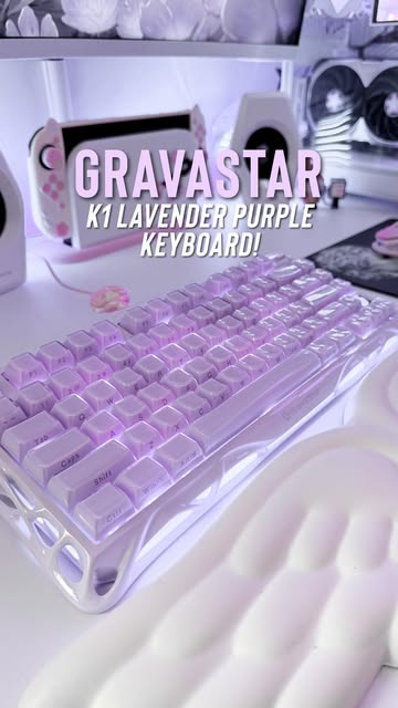 Instagram post by @mochiflurry for GravaStar. Caption reads: The prettiest keeb ever 🥹💜 GravaStar’s....