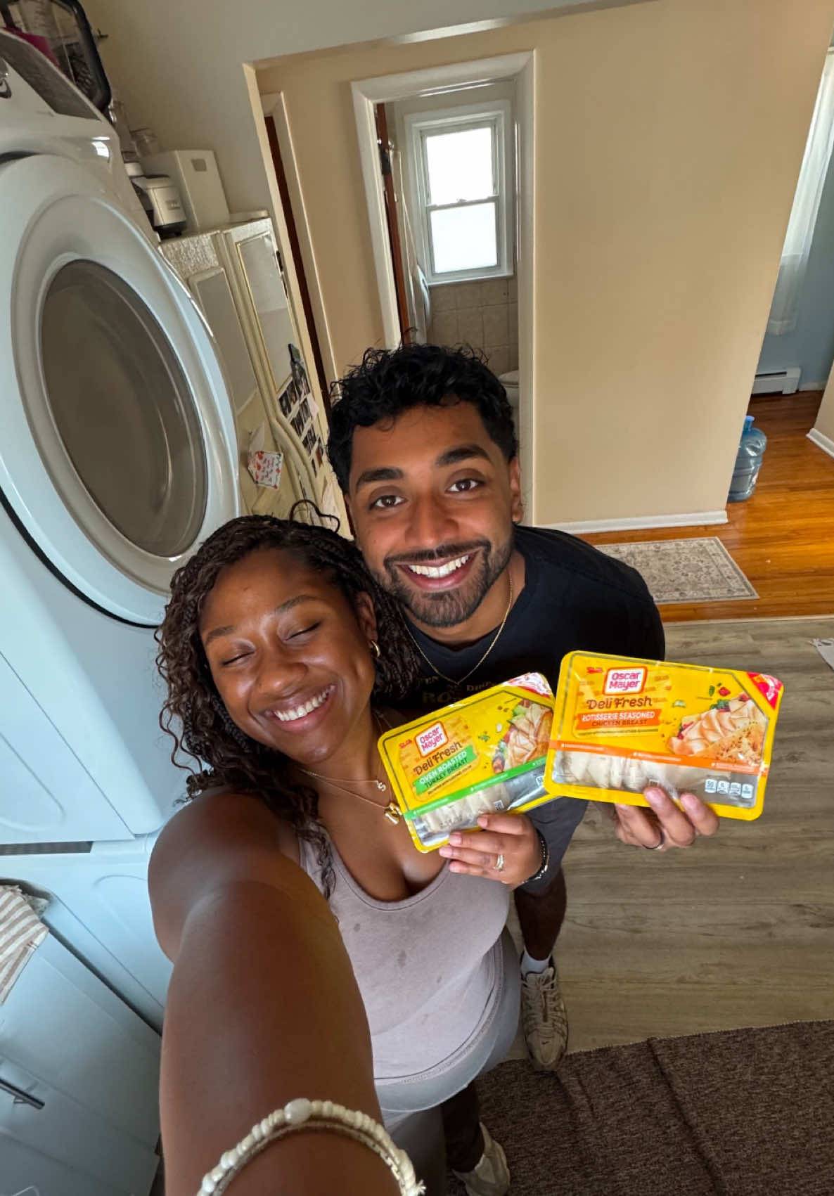 TikTok post by @mattandkharli for Oscar Mayer. Caption reads: #OscarMayerPartner I guess we do have the premium....