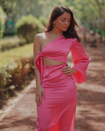 Instagram post by @salomepatsia for SILK MAISON. Caption reads: [...] @lika_tchanturidze. 🌸. Dress from....