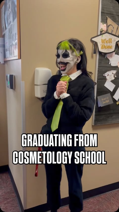 Instagram post by @moltencherub for Mehron Makeup. Caption reads: Graduating from cosmetology school, state board....