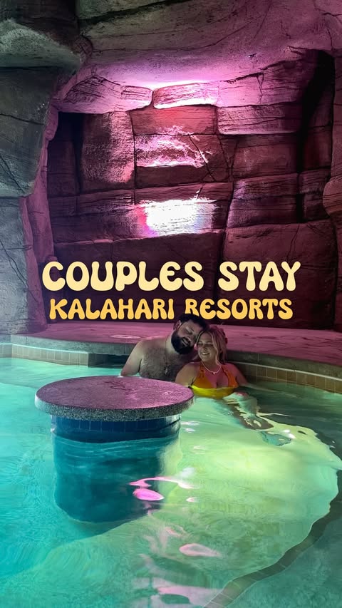 Instagram post by @mellowyellowpay for Kalahari Resorts & Conventions. Caption reads: No kids. No emails. Just swim-up bars, spa time,....