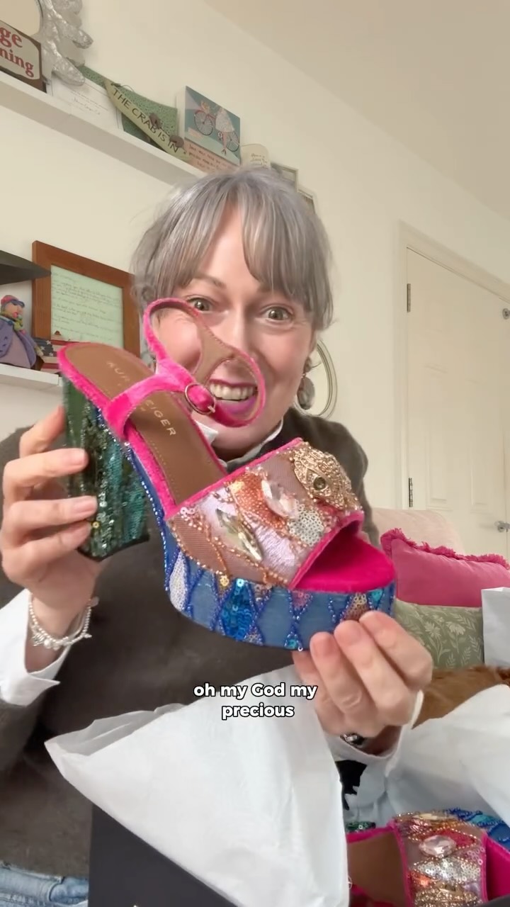 Instagram post by @awomancalledgeorge for Kurt Geiger. Caption reads: Remember when I saw the sparkliest, most wonderful....