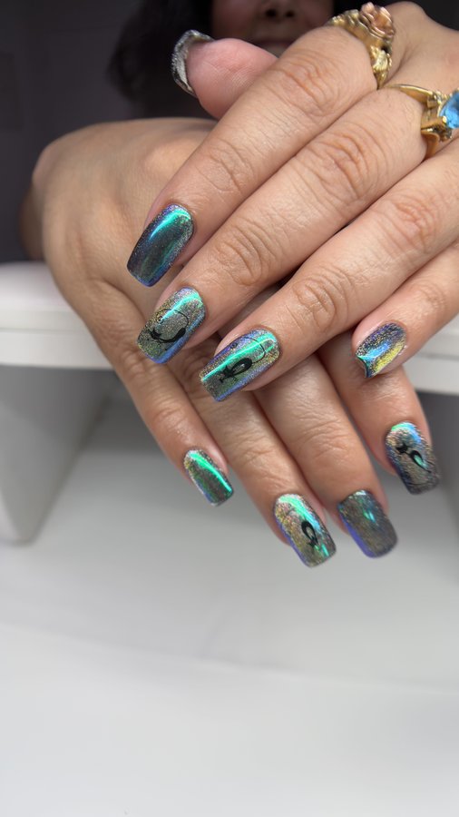 Instagram post by @manicured_byjasmine for ICEGEL. Caption reads: When the chrome hits the nail and everything....