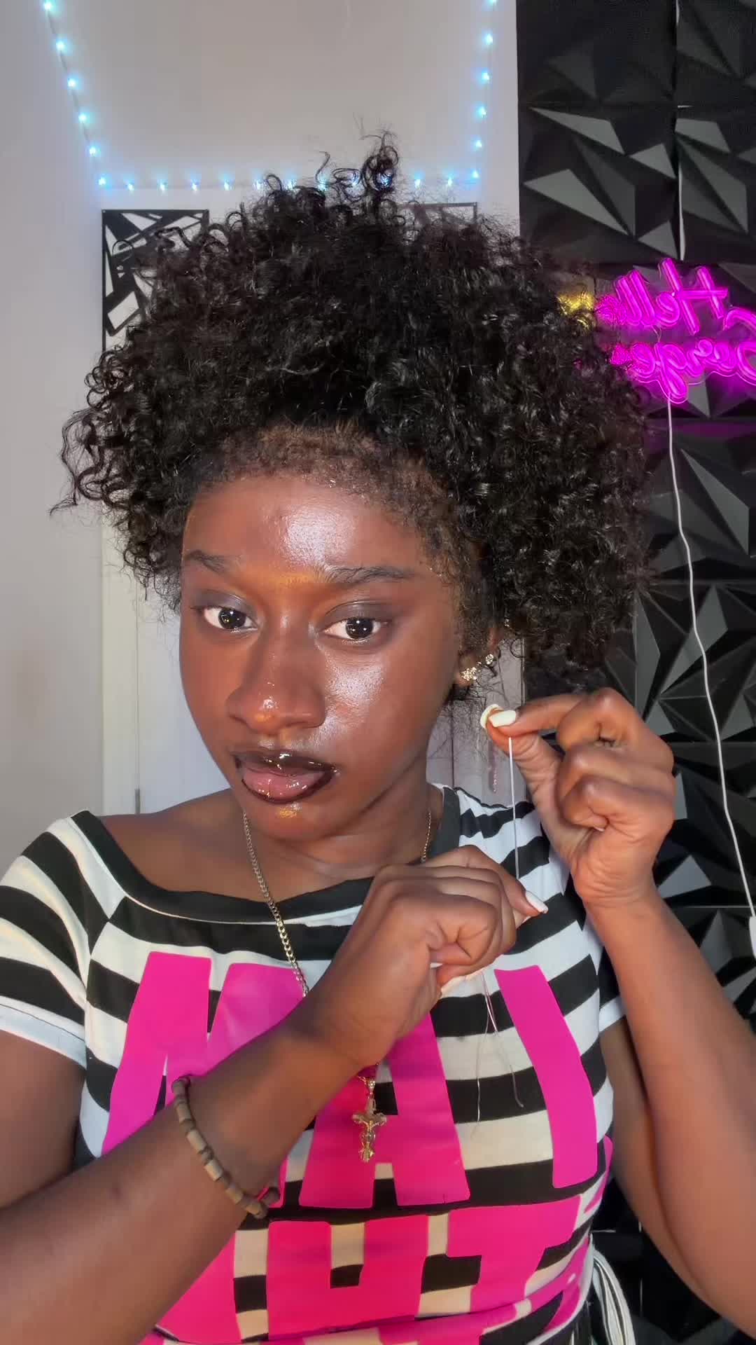 TikTok post by @ahdirealbriiii for Subella Hair. Caption reads: [...] on 4c kinky edges kinky curly 360 wig....