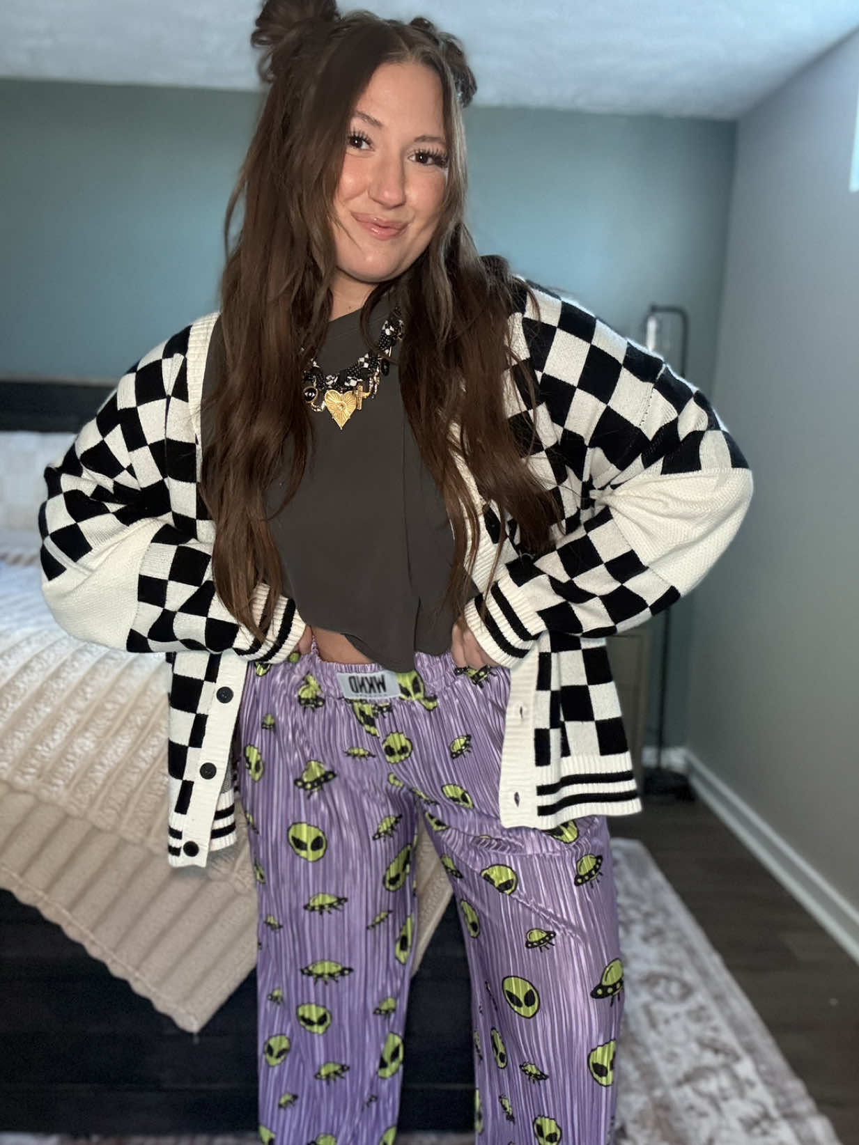 TikTok post by @karaad for WKNDchasers. Caption reads: The pants that will have people talking💚👽🛸....