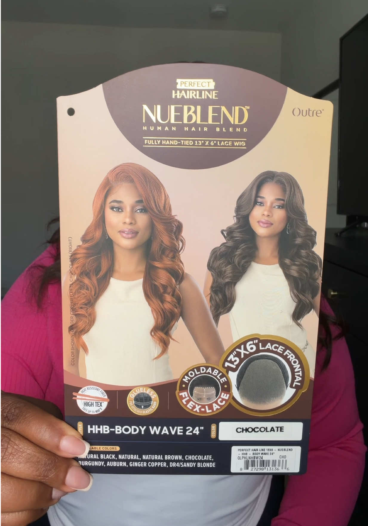 TikTok post by @aleshacarryne for Outre. Caption reads: @outre HHB BODYWAVE 24” in the color chocolate....