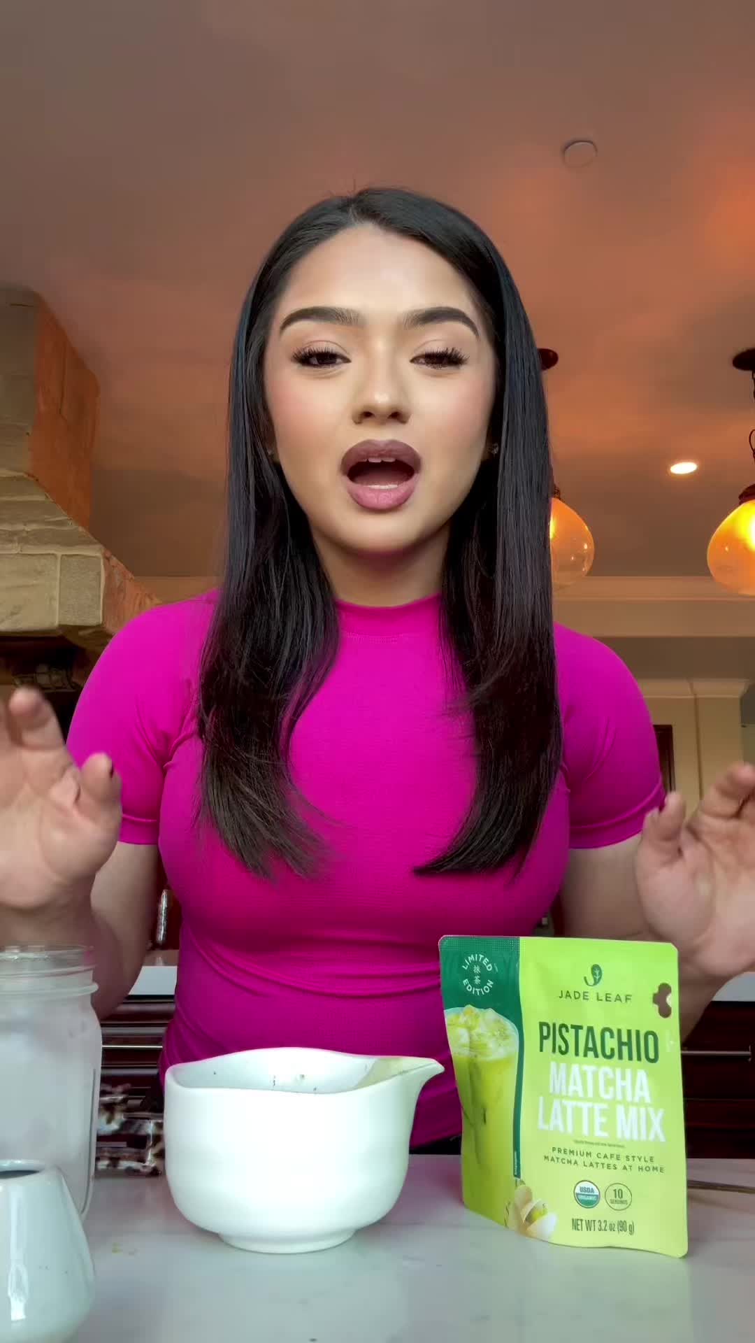 TikTok post by @kristenncruz for Jade Leaf Matcha. Caption reads: [...] the right decision 😌🍵🏃🏽‍♀️@@Jade Leaf....