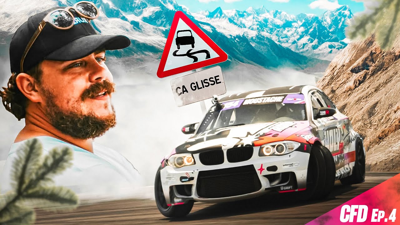 YouTube post by @etienne_moustache for Holy Squad. Caption reads: DRIFTING on a MOUNTAIN ROAD at +100 km/h.