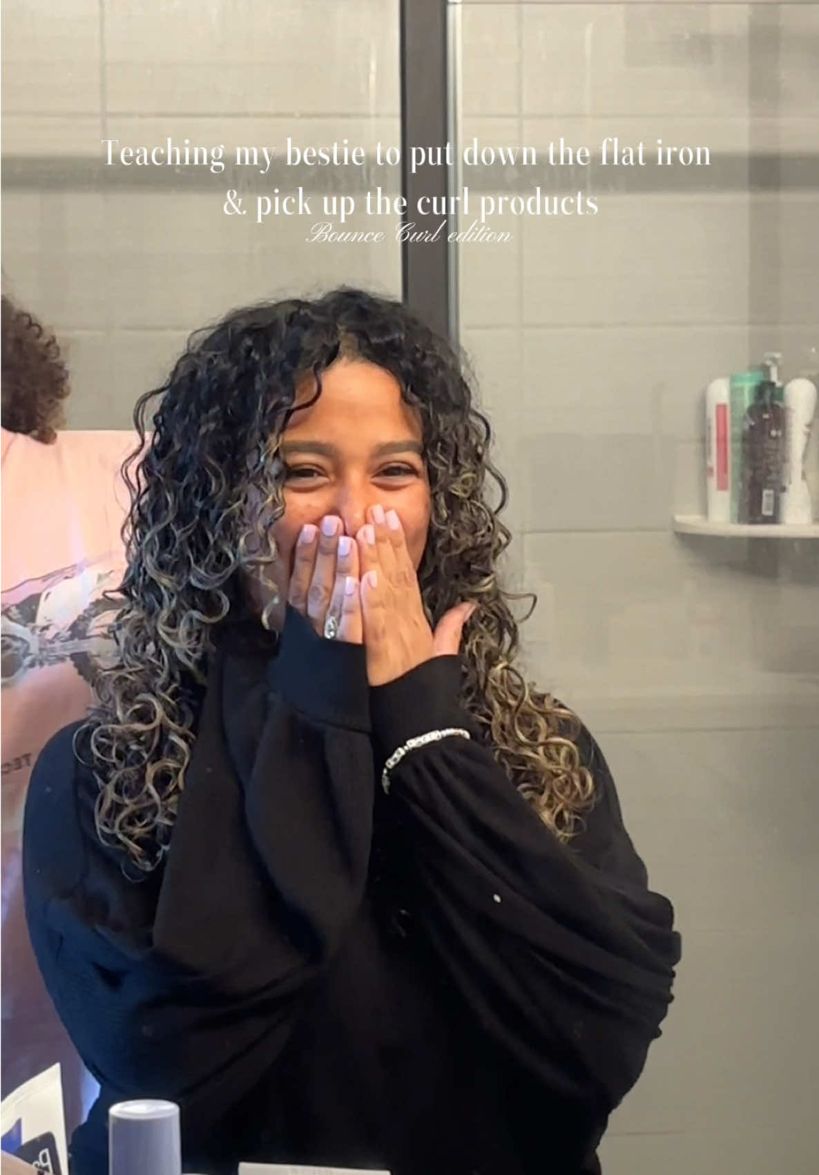 TikTok post by @lalaalovelyx3 for BounceCurl. Caption reads: [...] natural curls one step at a time 🫶🏽....