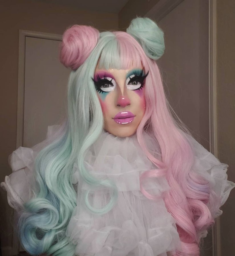 Instagram post by @venusenvydrag for Ben Nye Makeup. Caption reads: Send in the clowns 🤍
.
Hair sponsored by....