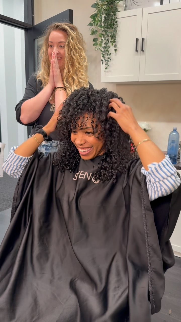 Instagram post by @tiffaniandcompany_ for Ouidad. Caption reads: [...] over from there. ✨🤏🏻

@sevenhaircare NUVO....