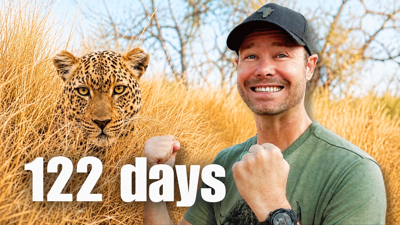 YouTube post by @TheSafariExpert for Udemy. Caption reads: I Searched 122 Days for This Leopard….