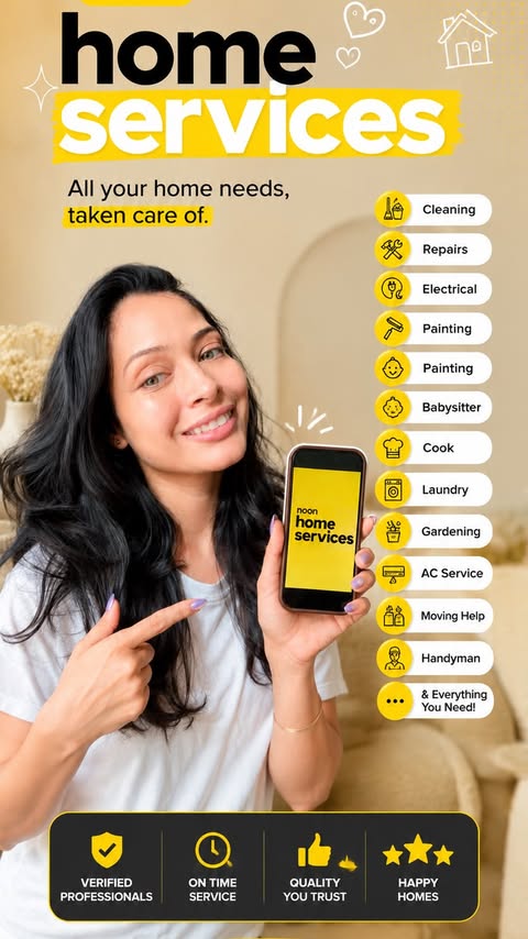 Instagram post by @garimakhand_official for Noon. Caption reads: [...] Tried the newly launched home services by....