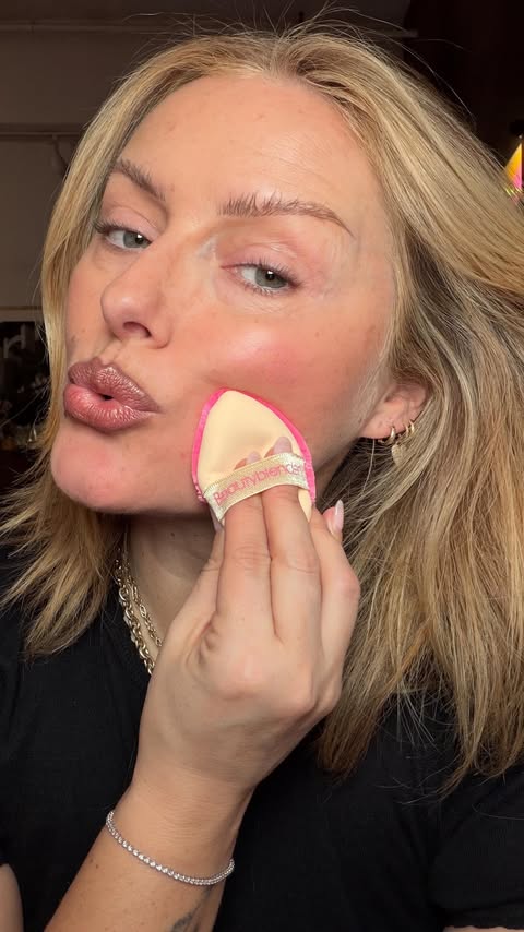 Instagram post by @katiejanehughes for Beautyblender. Caption reads: [...] using this power pocket puff from....