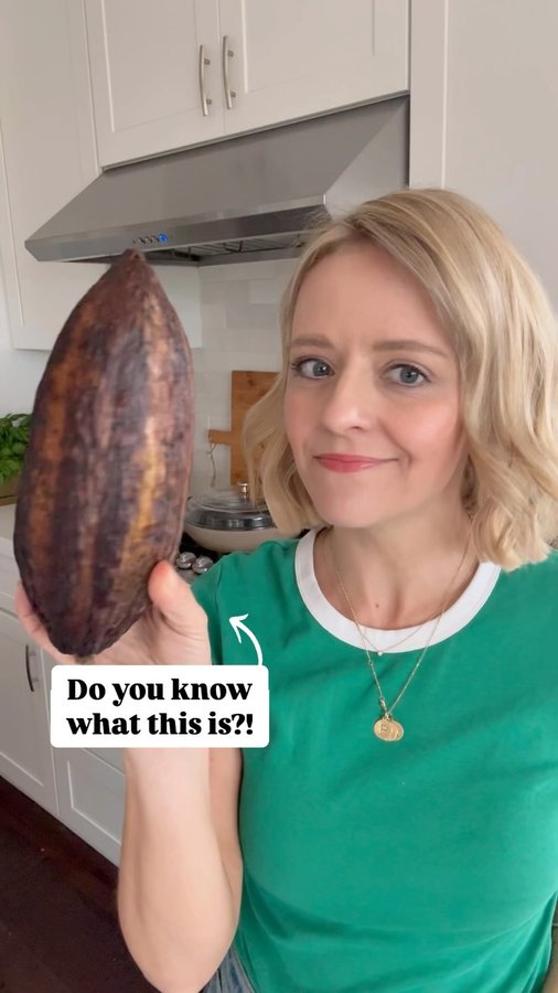 Instagram post by @kelseynixon for Blue Stripes. Caption reads: Do you know what THIS is?! 🤷‍♀️

It’s a cacao....