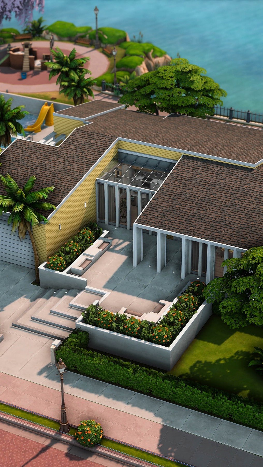 Instagram post by @darikosims for EA SPORTS NHL. Caption reads: #EAPartner | 🌼Modern Yellow One-Story House....