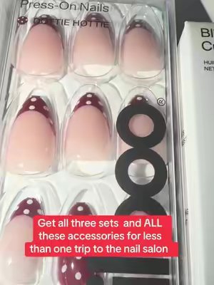 TikTok post by @sarahjinprogress for Nailboo. Caption reads: [...] #PolkaDotNails #NailTok #beenails @Nailboo.