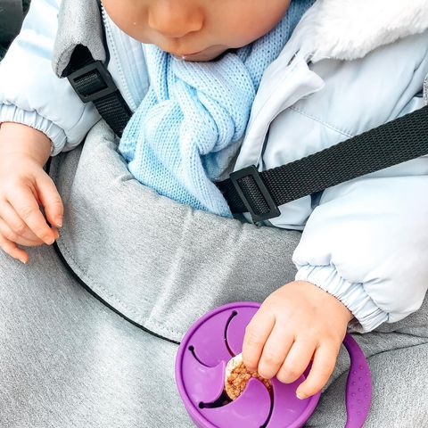 Instagram post by @mama.raising.three for Channel Mum. Caption reads: Mum life = being armed with snacks at all times....