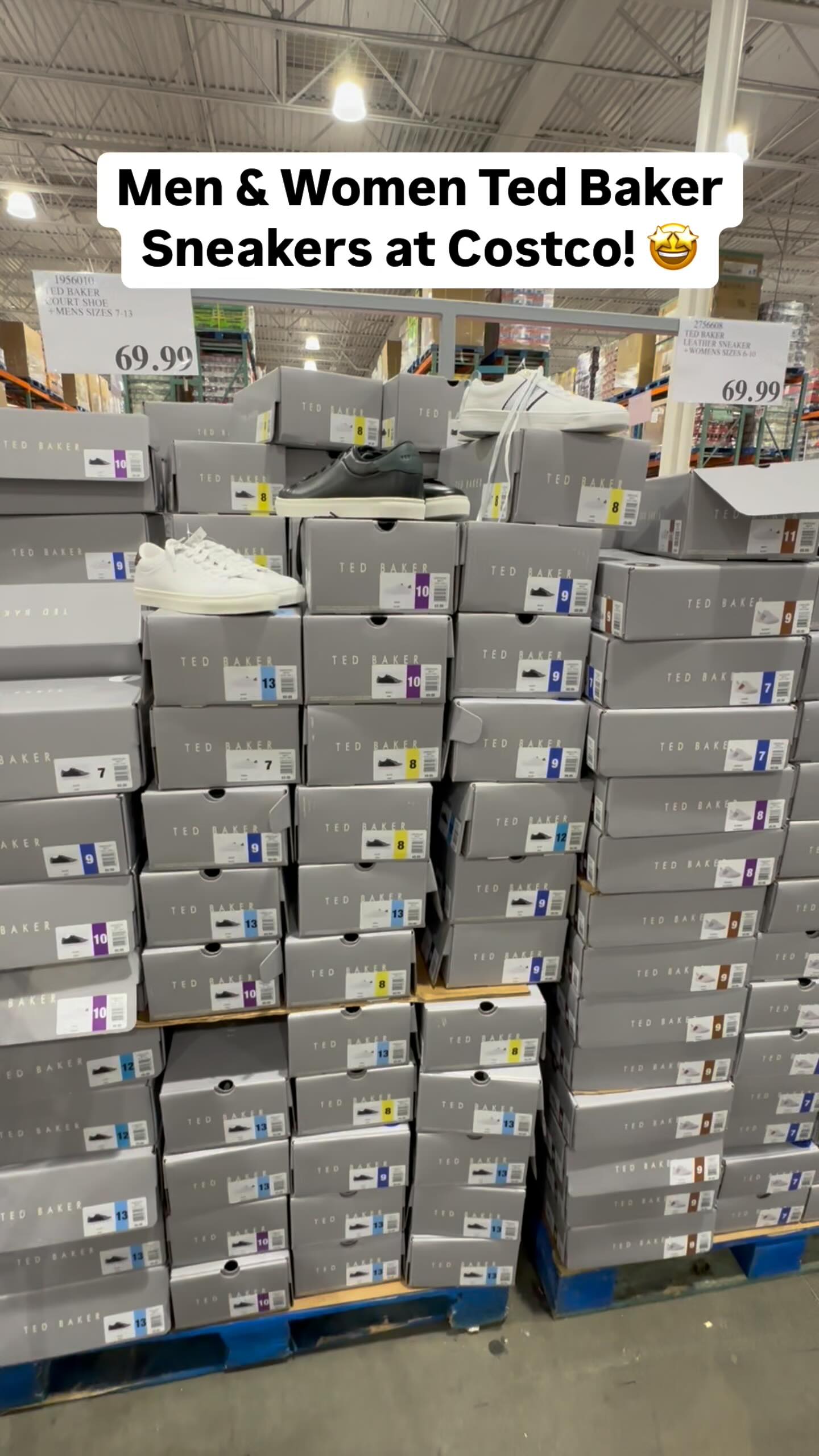 Instagram post by @costcofindsca for Ted Baker. Caption reads: Men & Women Ted Baker Leather Sneakers at Costco!....