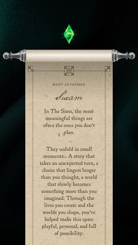 Instagram post by @sixamcc for The Sims. Caption reads: The Sims team sent me something very cool, and....