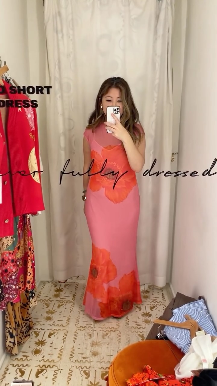 Instagram post by @melodyccheng for Never Fully Dressed. Caption reads: Trying to ditch my neutrals for some bold colors....