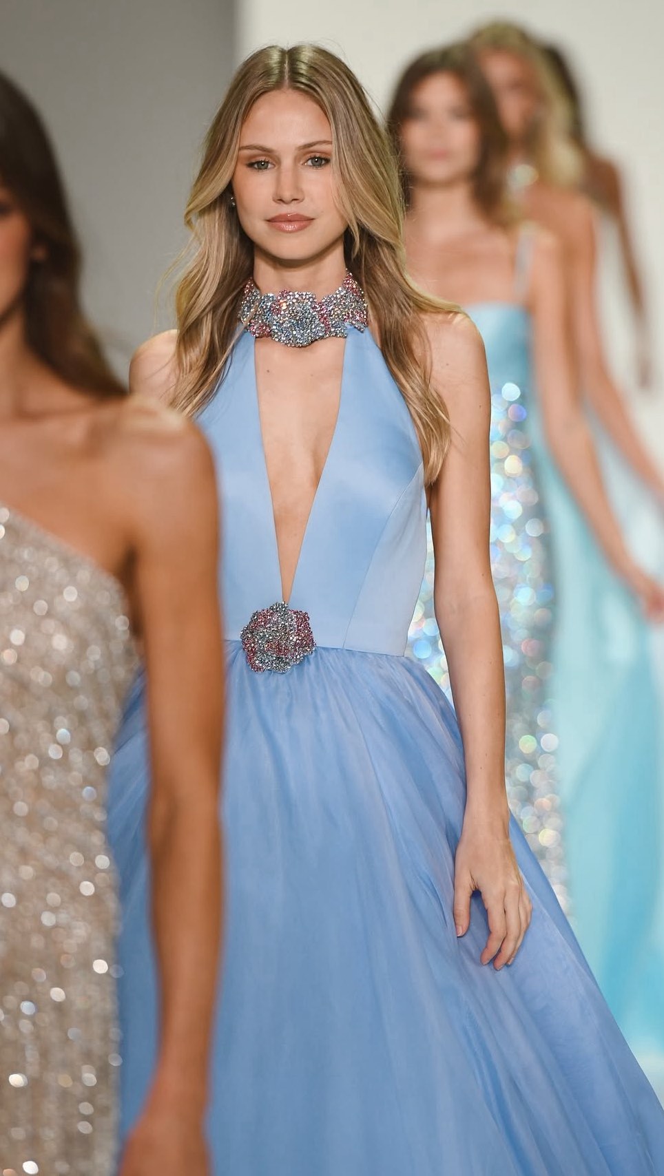 Instagram post by @haremscouture for Sherri Hill. Caption reads: SherriHill S2026 #NYFW ❤️‍🔥 Which style is your....