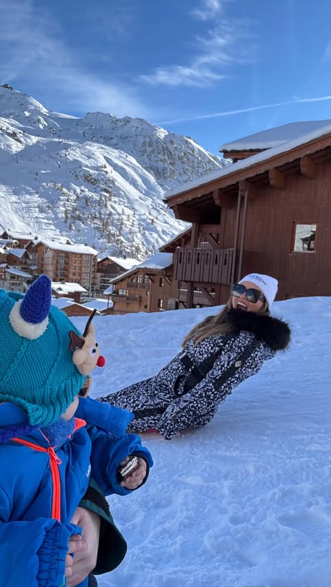 Instagram post by @thatsportsspice for The Influence Room. Caption reads: AD ❄️ First time taking a 2-year-old skiing… and....